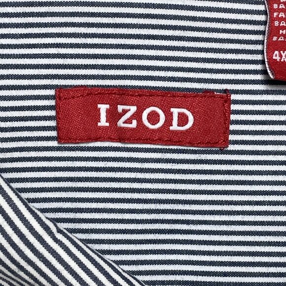 Izod Shirt Men's 4XL Gray White Striped Cotton Long Sleeve Embroidered Pocket - Picture 8 of 9